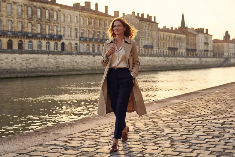 Femme mature élégante au bord de la Garonne à Bordeaux