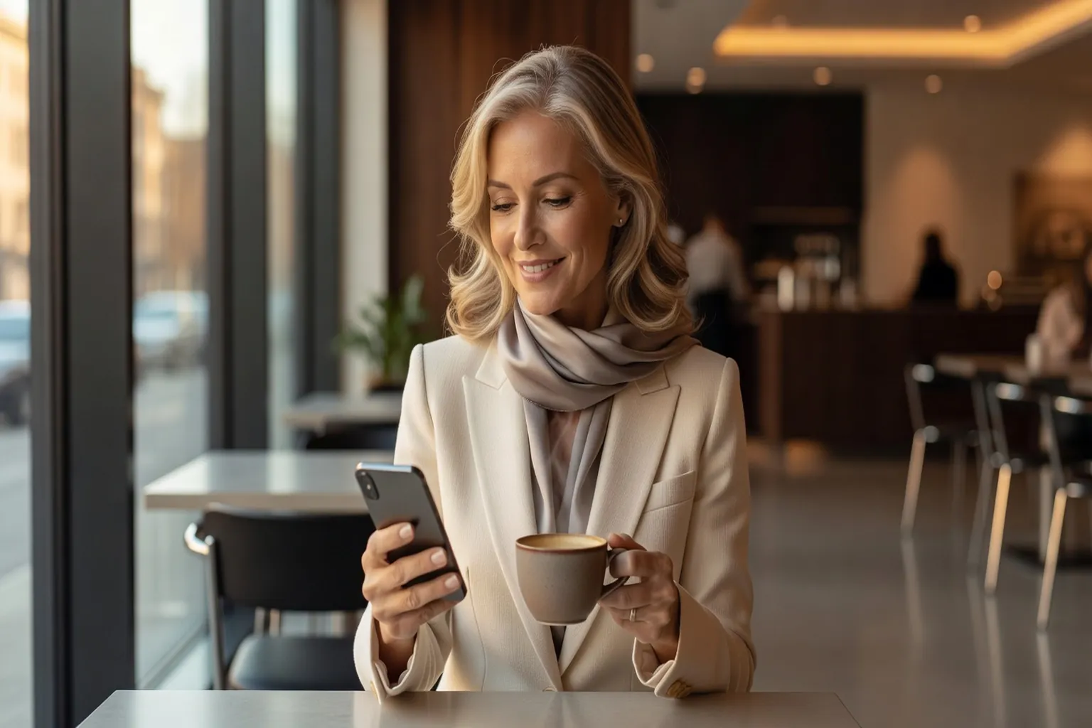 Femme mature consultant une application de rencontre