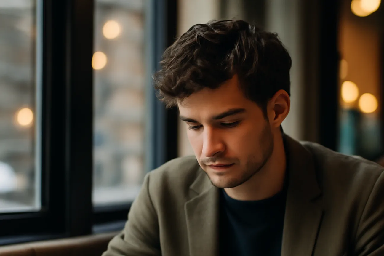 Homme prenant des notes dans un carnet après une soirée, transformant chaque rejet en feedback constructif