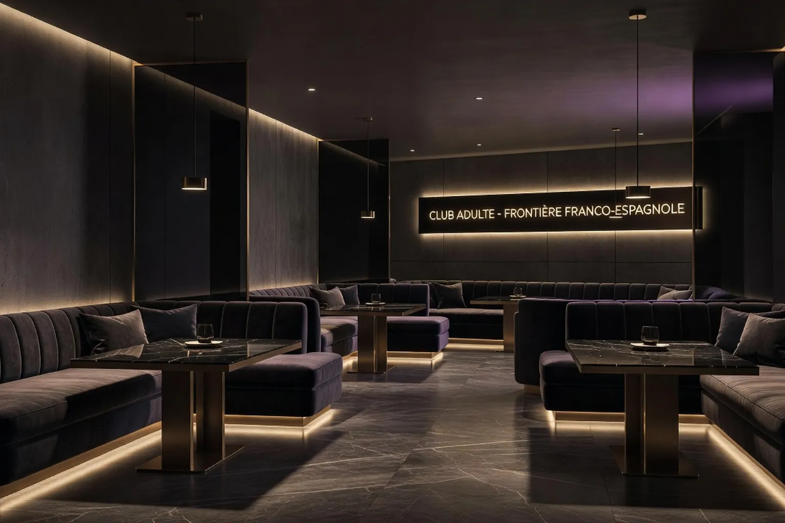 Intérieur luxueux d'un club adulte à La Jonquera, décoration contemporaine dorée