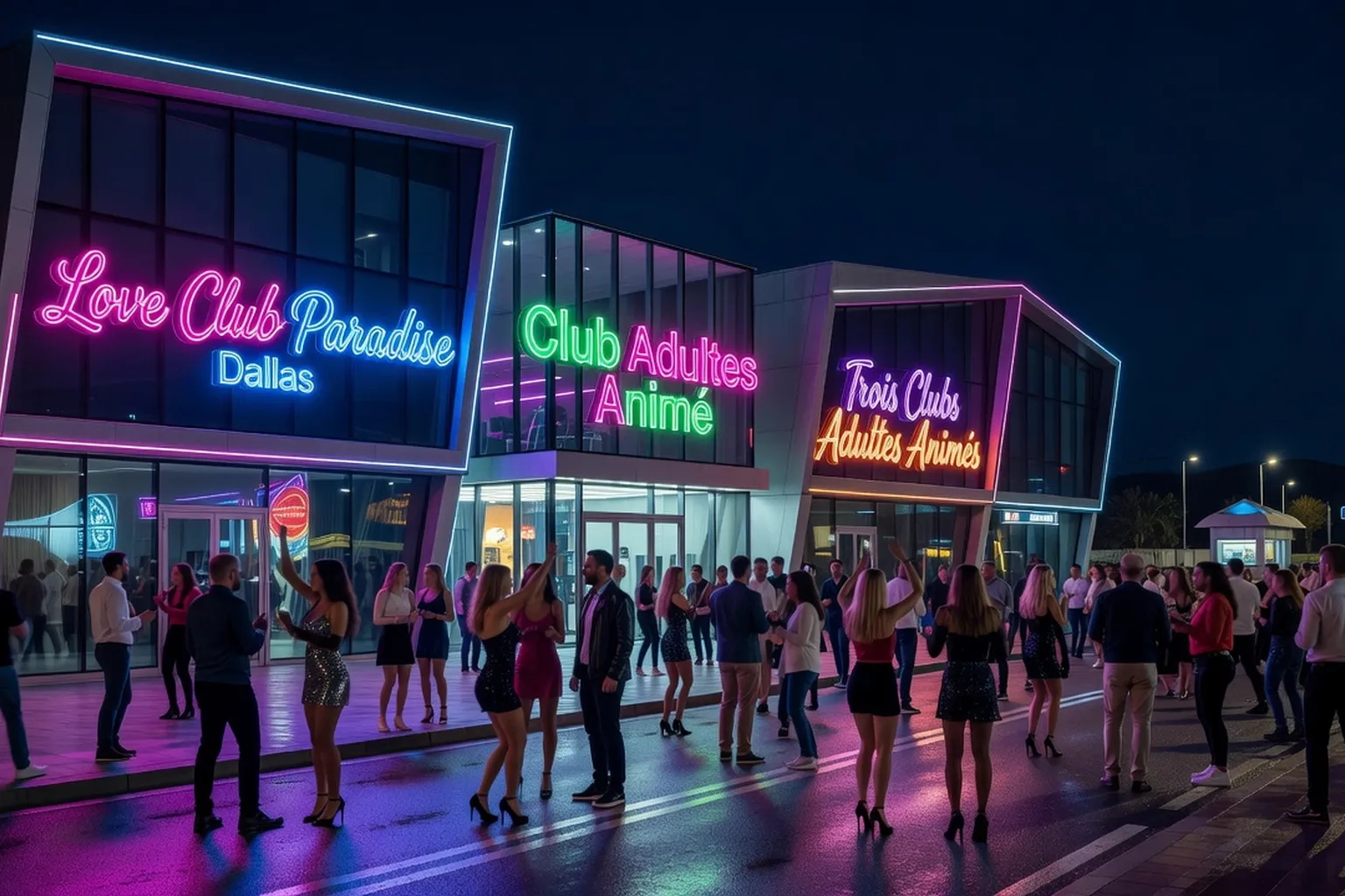 Vue extérieure des clubs adultes de La Jonquera en 2026 — Paradise, Dallas, Love Club