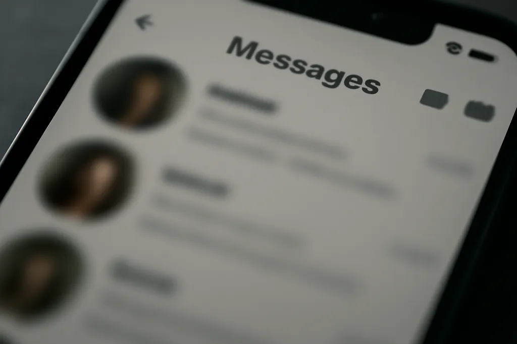 Écran de smartphone flouté affichant une conversation d'application de rencontre