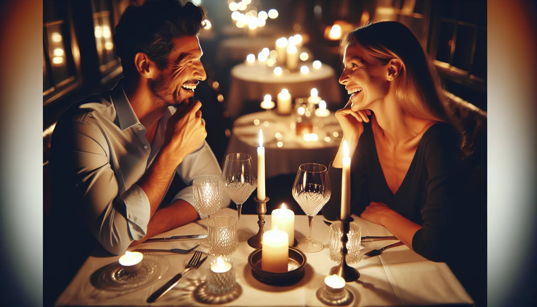 Couple lors d'un rendez-vous au restaurant en train de rire